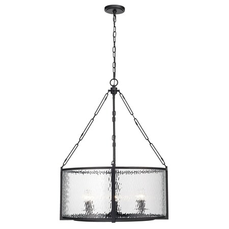 Z-Lite Barrington Chandelier, 6-Light, 26 In.W x 35 In.H, Matte Black/Clear Waterglass 346P26-MB